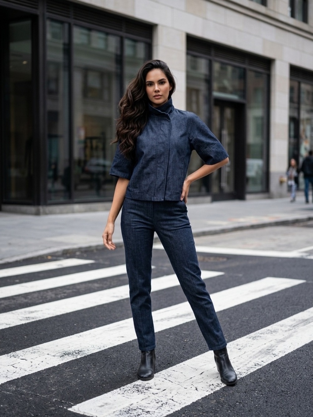 KENNETH COLE NEW YORK JEANS JACKET CROPPED DARK WASH 3/4 SLEEVE FRONT/ZIP - Picture 4 of 11
